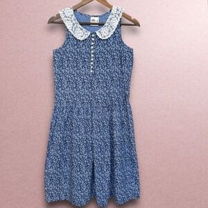 You Babes II Kids Blue Floral Lace Collar Sleeveless Dress Size 3 Made in USA